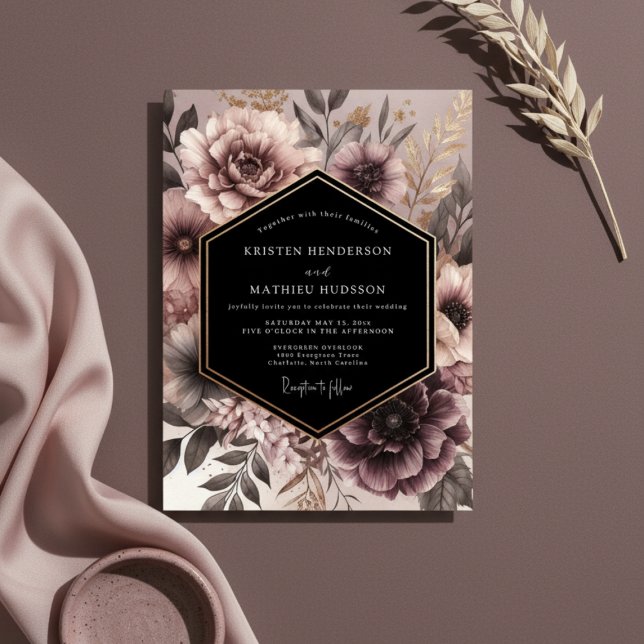Dusty Rose Moody Floral Opulent Wedding Invitation (Creator Uploaded)