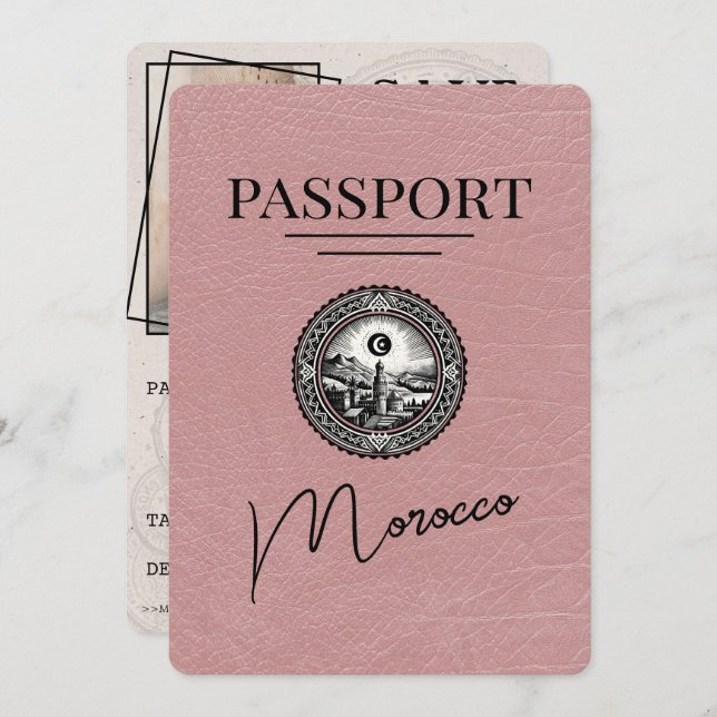 Dusty Rose Morocco Passport Save The Date (Front/Back)