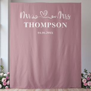 Dusty Rose   Mr and Mrs Modern Trendy Backdrop Tapestry