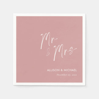 Dusty Rose Mr & Mrs Wedding Custom Names Napkin