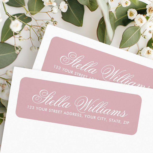 Dusty rose muted pink calligraphy script return address label (Dusty rose muted pink calligraphy script label)