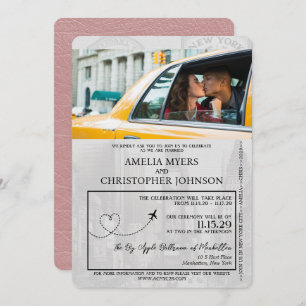 Dusty Rose New York City Passport Wedding Invitation
