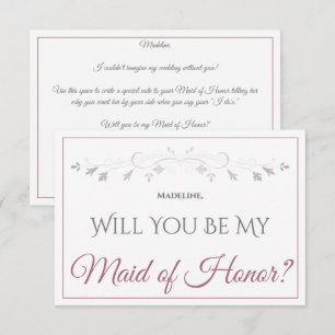 Dusty Rose on White Elegant Be My Maid of Honour Card