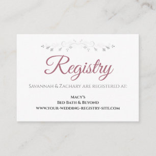 Dusty Rose on White Elegant Wedding Registry Enclosure Card