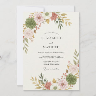 Dusty Rose Organic Succulent Wedding Invitation