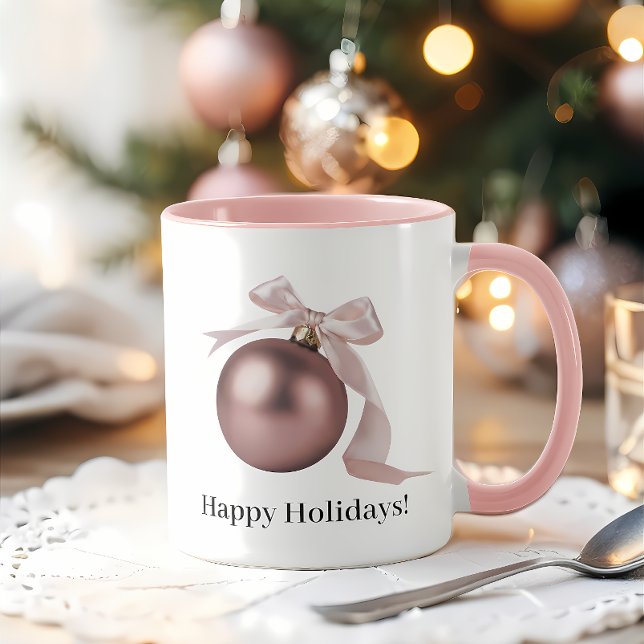 DUSTY ROSE ORNAMENT MUG FOR CHIC HOLIDAYS (Dusty rose Christmas mug with pink ornament — cozy holiday style for warm winter sips)