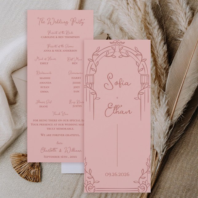 Dusty Rose Ornate Arch Botanical Wedding Program (Elegant Dusty Rose Ornate Arch Botanical Wedding Program Card)