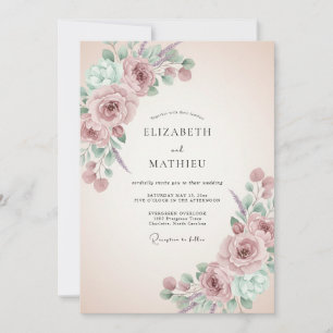 Dusty Rose Painterly Blooms Wedding Invitation
