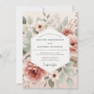 Dusty Rose Painterly Flora Wedding Invitation