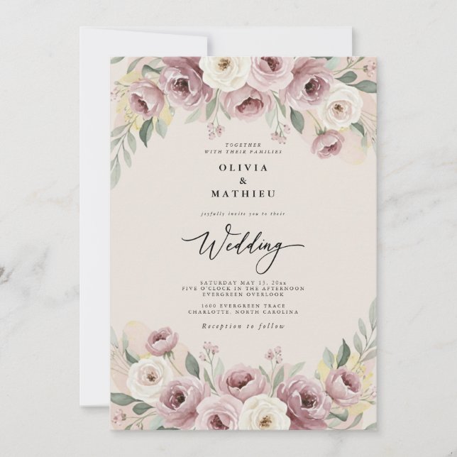 Dusty Rose Painterly Romance Wedding Invitation (Front)