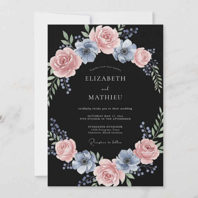 Dusty Rose Painterly Wreath Wedding Invitation (Front)