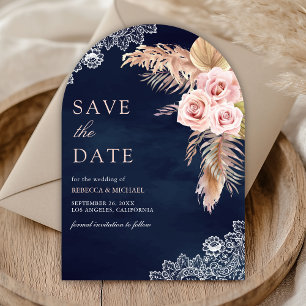 Dusty Rose Pampas Grass Arch Navy Photo Wedding Save The Date