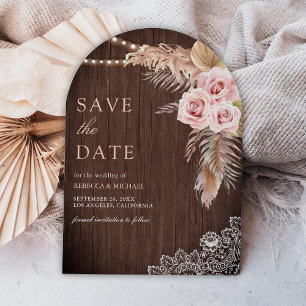 Dusty Rose Pampas Grass Arch Wood Photo Wedding Save The Date