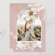 Dusty Rose Pampas Grass Floral PHOTO THANK YOU