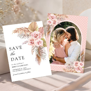 Dusty Rose Pampas Grass Photo Wedding Save The Date