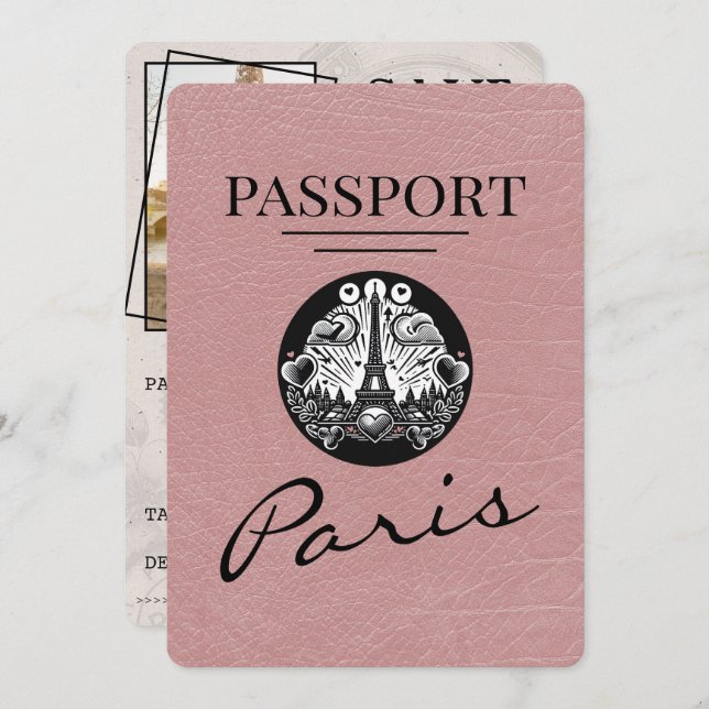 Dusty Rose Paris Passport Save The Date (Front/Back)