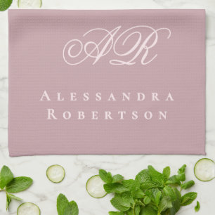 Dusty Rose Pastel Pink Monogram Name Minimalist Tea Towel