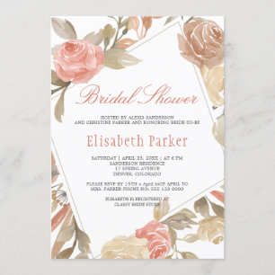 Dusty Rose Peach Cream Floral Bridal Shower Invitation