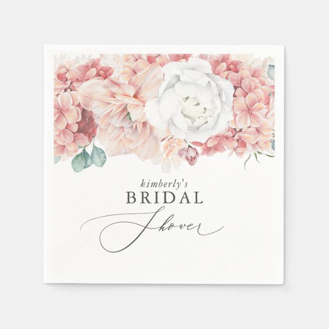 Dusty Rose Peach Floral Baby / Bridal Shower Napkin (Front)