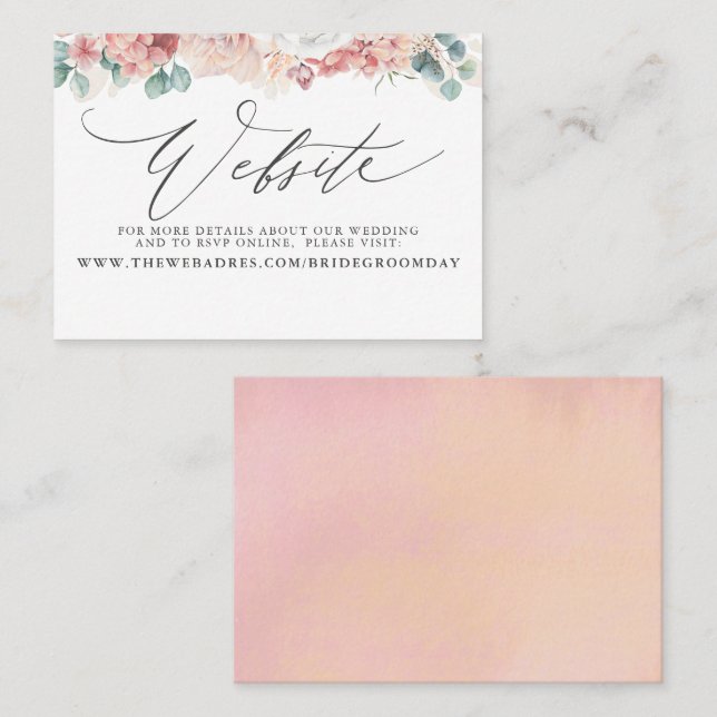 Dusty Rose Peach Floral Wedding Website Card (Front/Back)