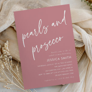 Dusty Rose Pearls and Prosecco Bridal Shower Invitation