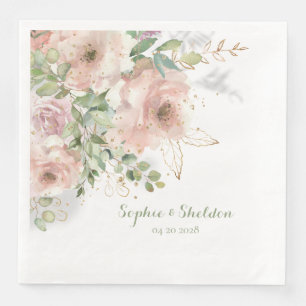 Dusty Rose Peony Eucalyptus Sparkling Gold Floral Napkin