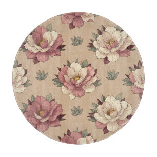 Dusty Rose Peony Floral Seamless Pattern  Cutting Board