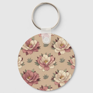 Dusty Rose Peony Floral Seamless Pattern  Key Ring