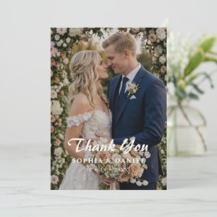 Dusty Rose Peony Floral Wedding Photo Thank You Card
