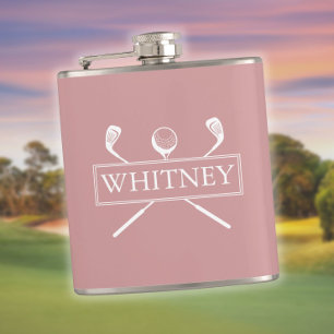Dusty Rose Personalised Name Clubs And Ball Hip Flask