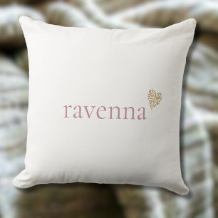 Dusty Rose Personalised Name Gold Leopard Heart Cushion