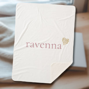 Dusty Rose Personalised Name Gold Leopard Heart Sherpa Blanket