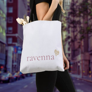 Dusty Rose Personalised Name Gold Leopard Heart Tote Bag