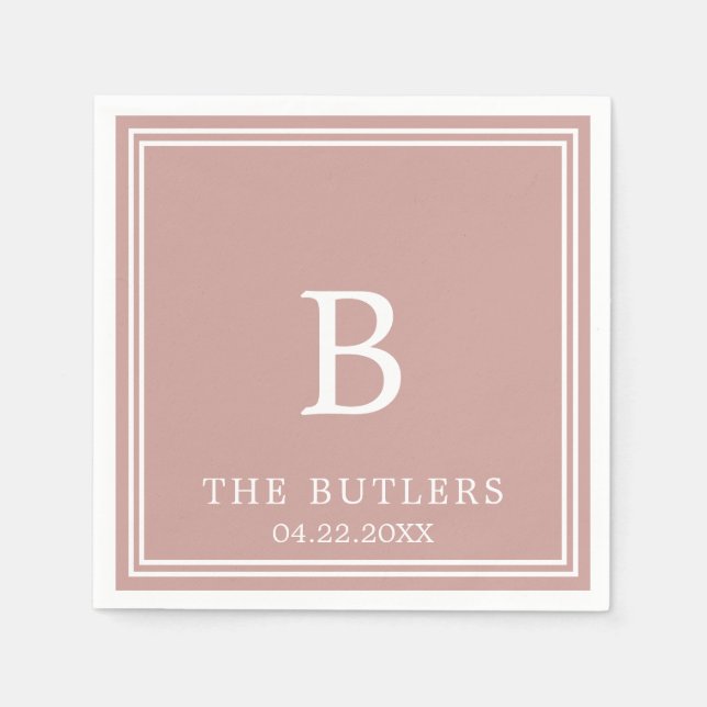 Dusty Rose Personalised Wedding Cocktail Napkins (Front)