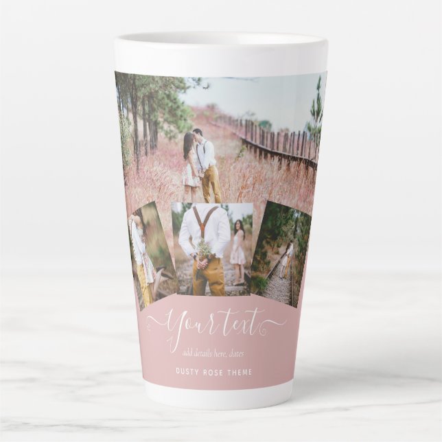 Dusty Rose PHOTO COLLAGE Custom WEDDING GIFT Latte Mug (Front)