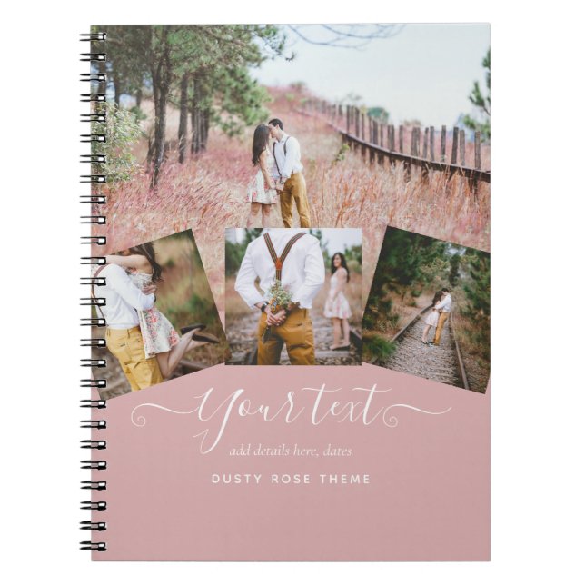 Dusty Rose PHOTO COLLAGE Custom WEDDING GIFT Notebook (Front)