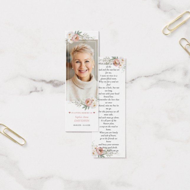 Dusty Rose Photo Memorial Funeral Poem Bookmark (Office)