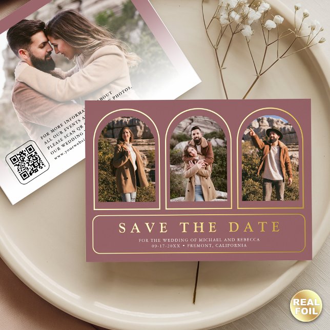 Dusty Rose Photo QR Code Wedding Save the Date (Creator Uploaded)