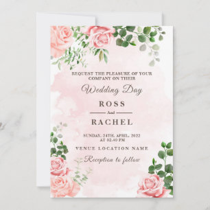Dusty Rose Pink and Gold Floral Greenery Wedding I Invitation