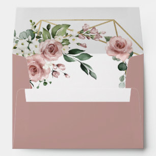 Dusty Rose Pink and Gold Medium Greenery Wedding Envelope