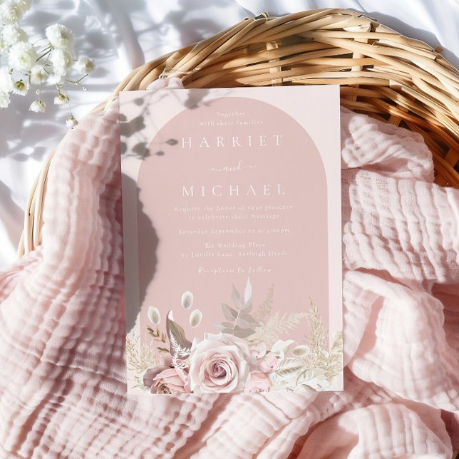 Dusty Rose Pink Arch Blush Floral Wedding Invitation (Creator Uploaded)
