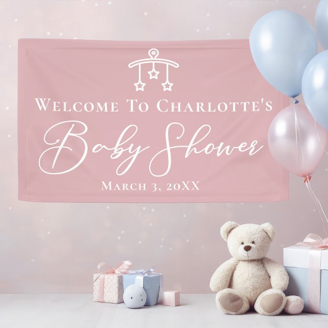 Dusty Rose Pink Baby Shower Personalised Party Banner (Creator Uploaded)
