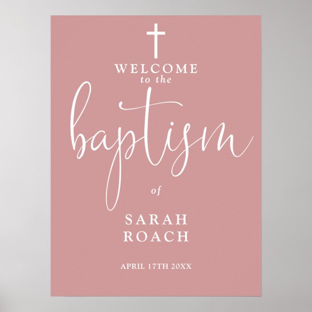 Dusty Rose Pink Baptism Welcome Sign (Front)
