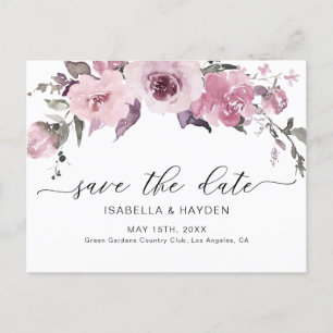 Dusty Rose Pink Blush Floral Flowers Save The Date Announcement Postcard