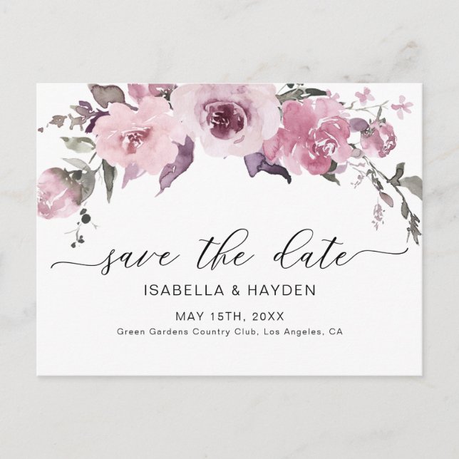 Dusty Rose Pink Blush Floral Flowers Save The Date Announcement Postcard (Front)
