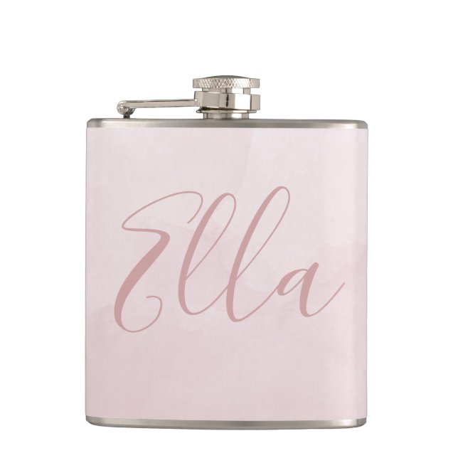Dusty Rose Pink Blush Womans Girls Name Hip Flask (Front)