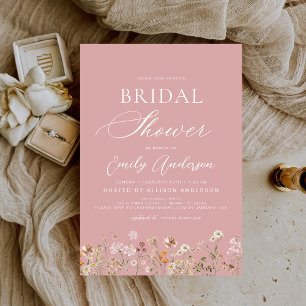 Dusty Rose Pink Boho Wildflower Bridal Shower  Invitation