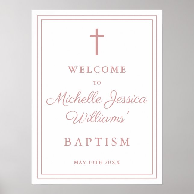 Dusty Rose Pink Border Baptism Welcome Sign (Front)