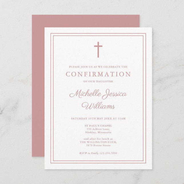 Dusty Rose Pink Border Confirmation Invitation Postcard (Front/Back)