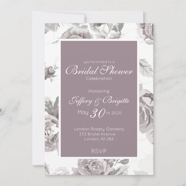 Dusty rose pink bridal shower announcement (Front)